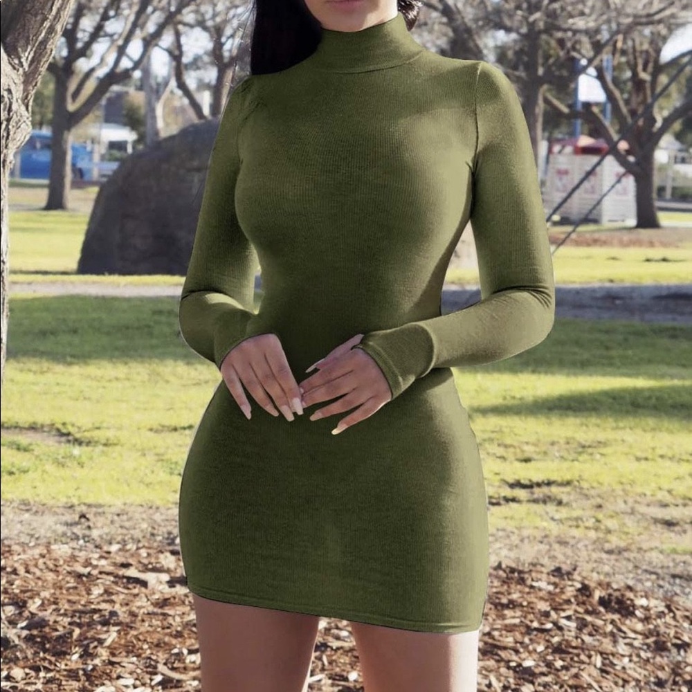 Olive green long sleeve Bodycon dress